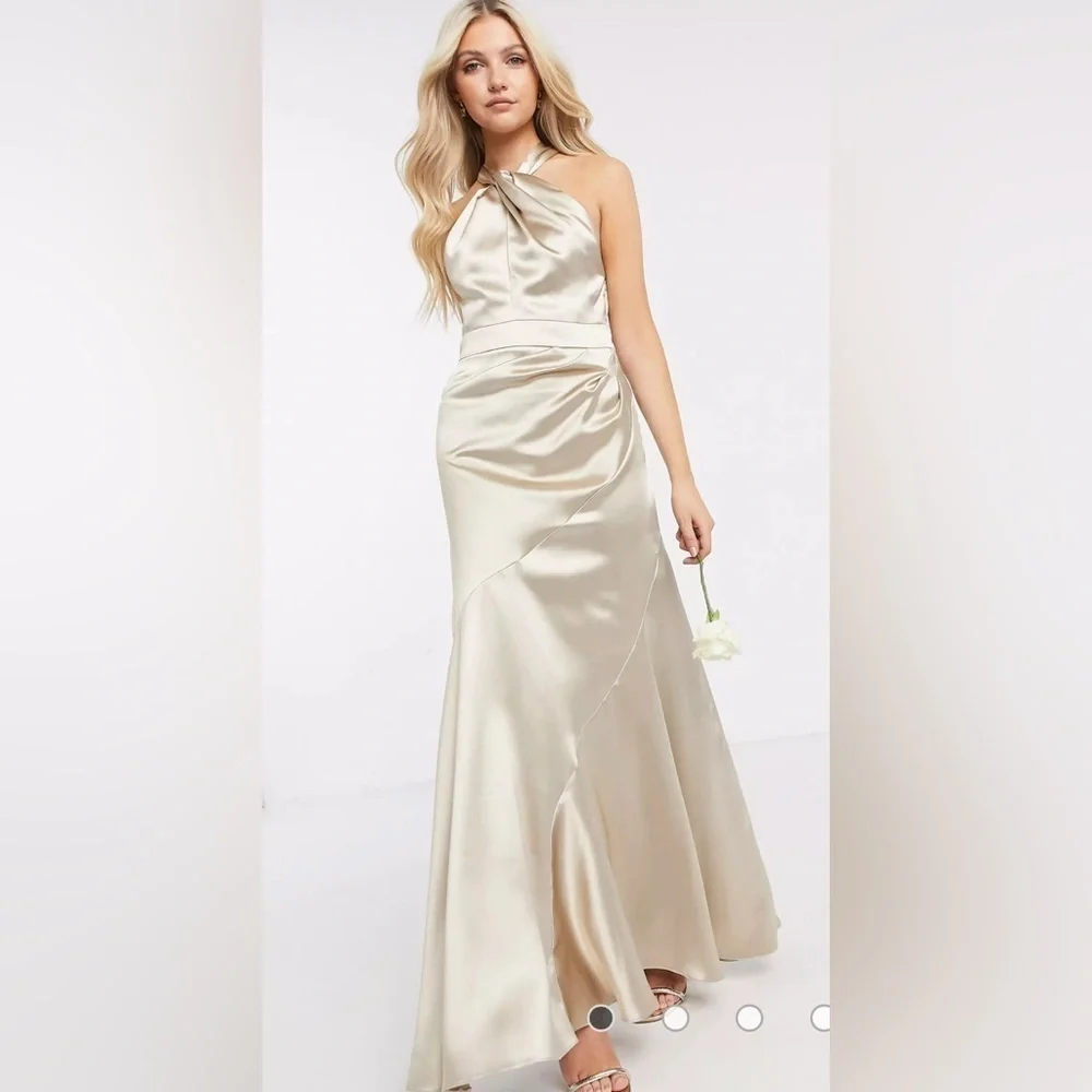 - ASOS DESIGN Bridesmaid Satin Halter Maxi Dress - Picture 1 of 9